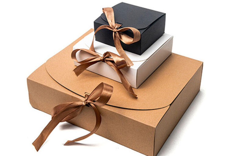 kraft paperboard gift box with ribbon