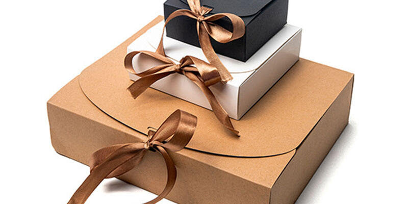 kraft paperboard gift box with ribbon